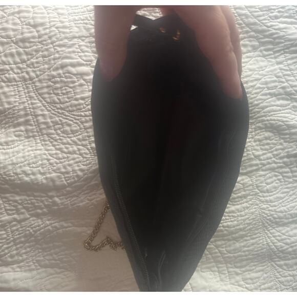 Solid Black Ruffled Clutch w/Chain - Picture 3 of 4